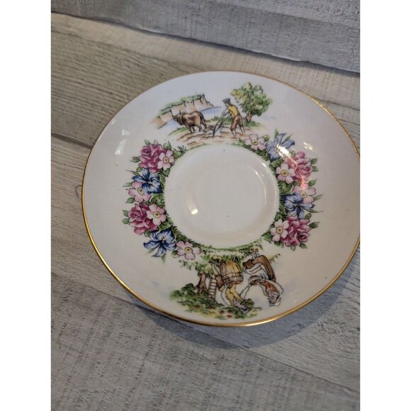 Vintage Staffordshire England Avon Scenes Tea Cup Saucer Side Plate Gold Trim - Picture 6 of 12